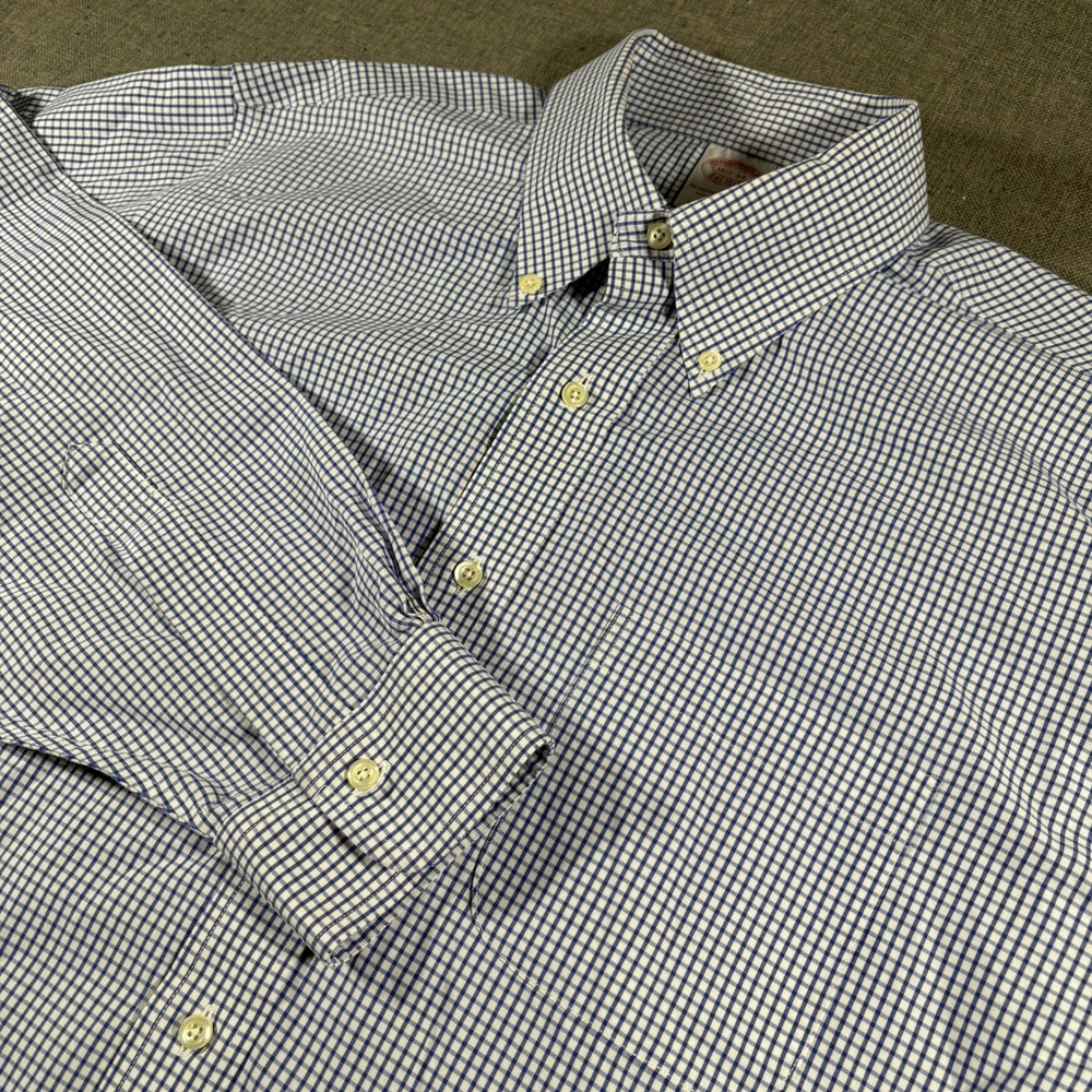 Brooks Brothers Dress Shirt Mens 16.5-34 Blue Gingham Traditional Fit Non-Iron